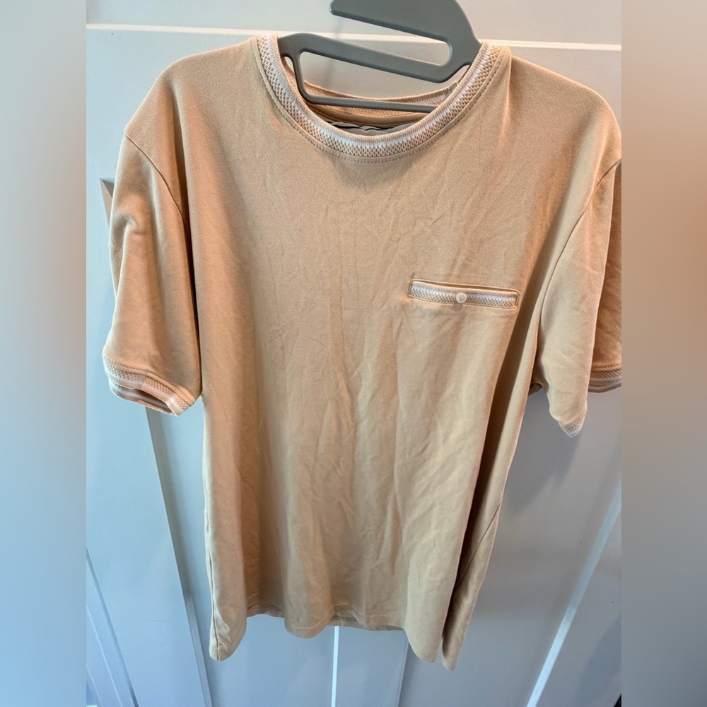Denim & Flower Ricky Singh Tan Camel Pocket Tee Crew Neck Short Sleeve Large